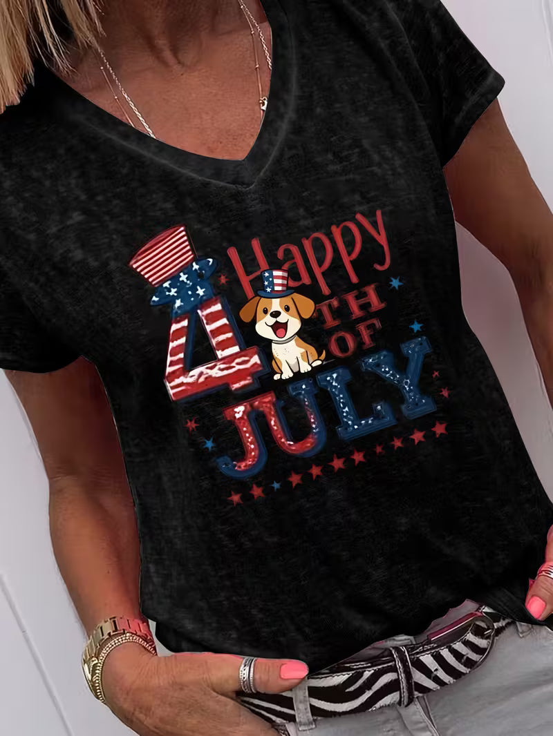 Women's 4th Puppy V-neck Vinyl Graphic T-Shirt