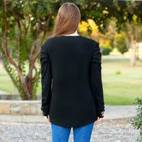Sunshine & Redeo Ruffle Sleeve Top with Button Accents - Black