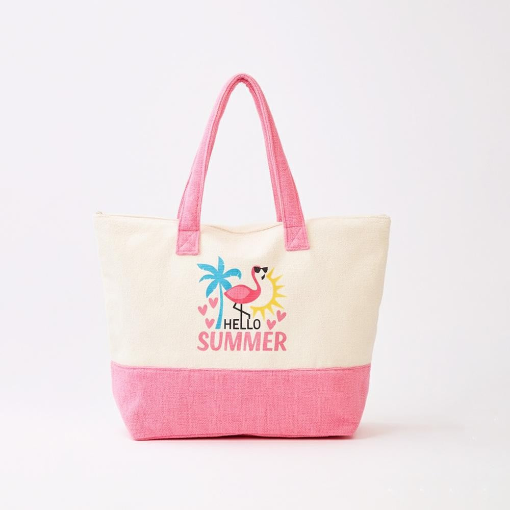 "Hello Summer" & Flamingo Terry Cloth Tote Bag