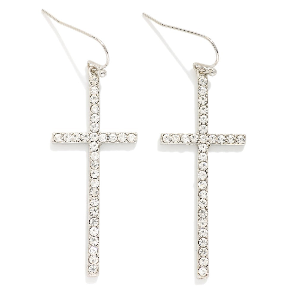 Rhinestone Studded Cross Drop Earrings