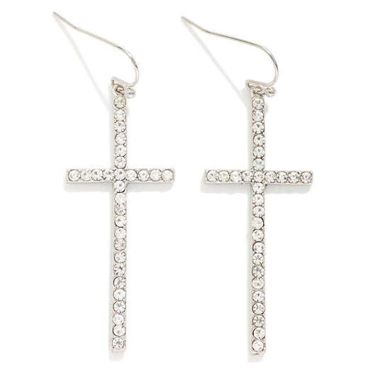 Rhinestone Studded Cross Drop Earrings