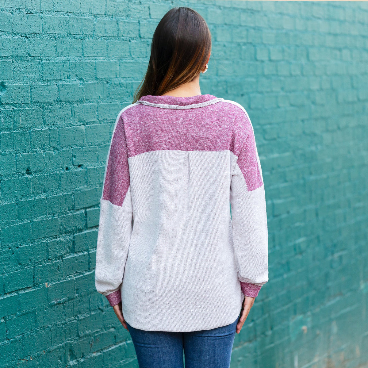 Sunshine & Rodeo Knit Top with Square Pocket - Burgundy
