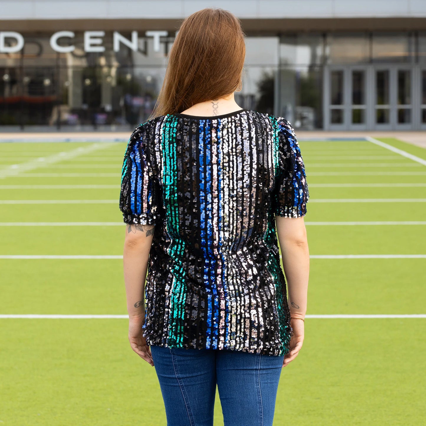 Sunshine & Redeo Multi Color Sequin Half Sleeve Top