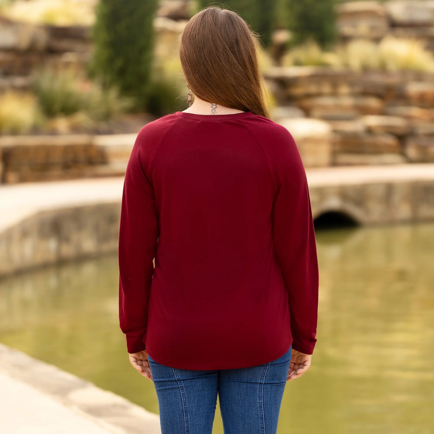 Embellished Long Sleeve Top - Maroon