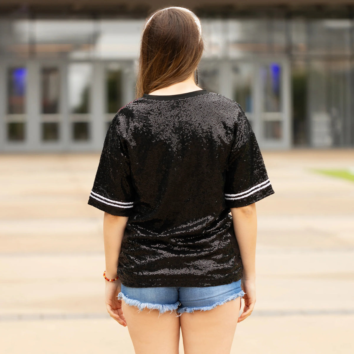 sunshine & Redeo Sequin Half Sleeve Top - Black