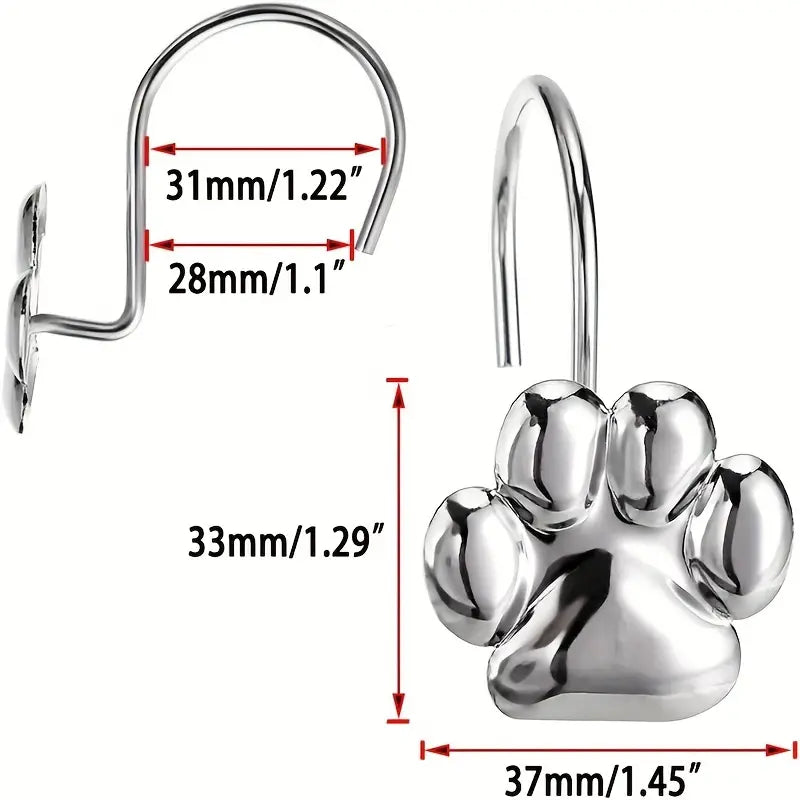 Paw Print Shower Curtain Hooks - 3 Color Options!