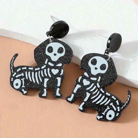 Glitter Skeleton Dog Earrings