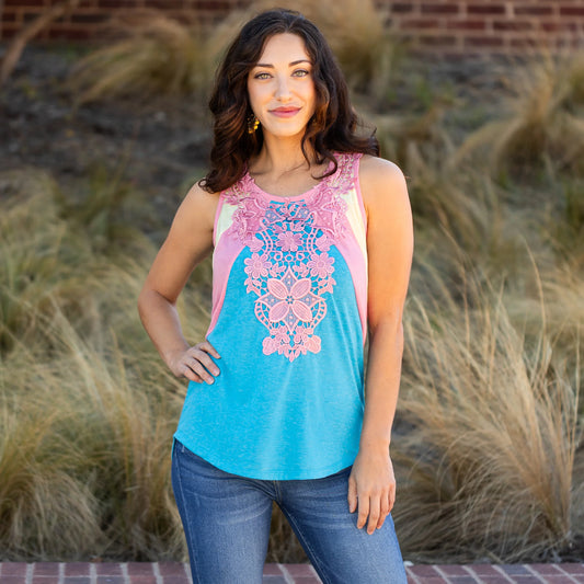 Embroidered Tank Top - Light Blue