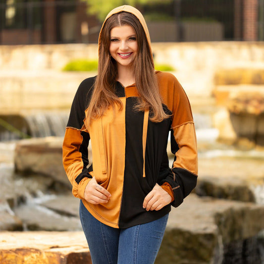 Color Block Hoodie with Pockets