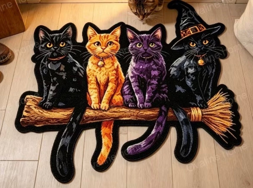 Preorder Cats on A Broom Shaped Bath/Bedroom/Kitchen Rug