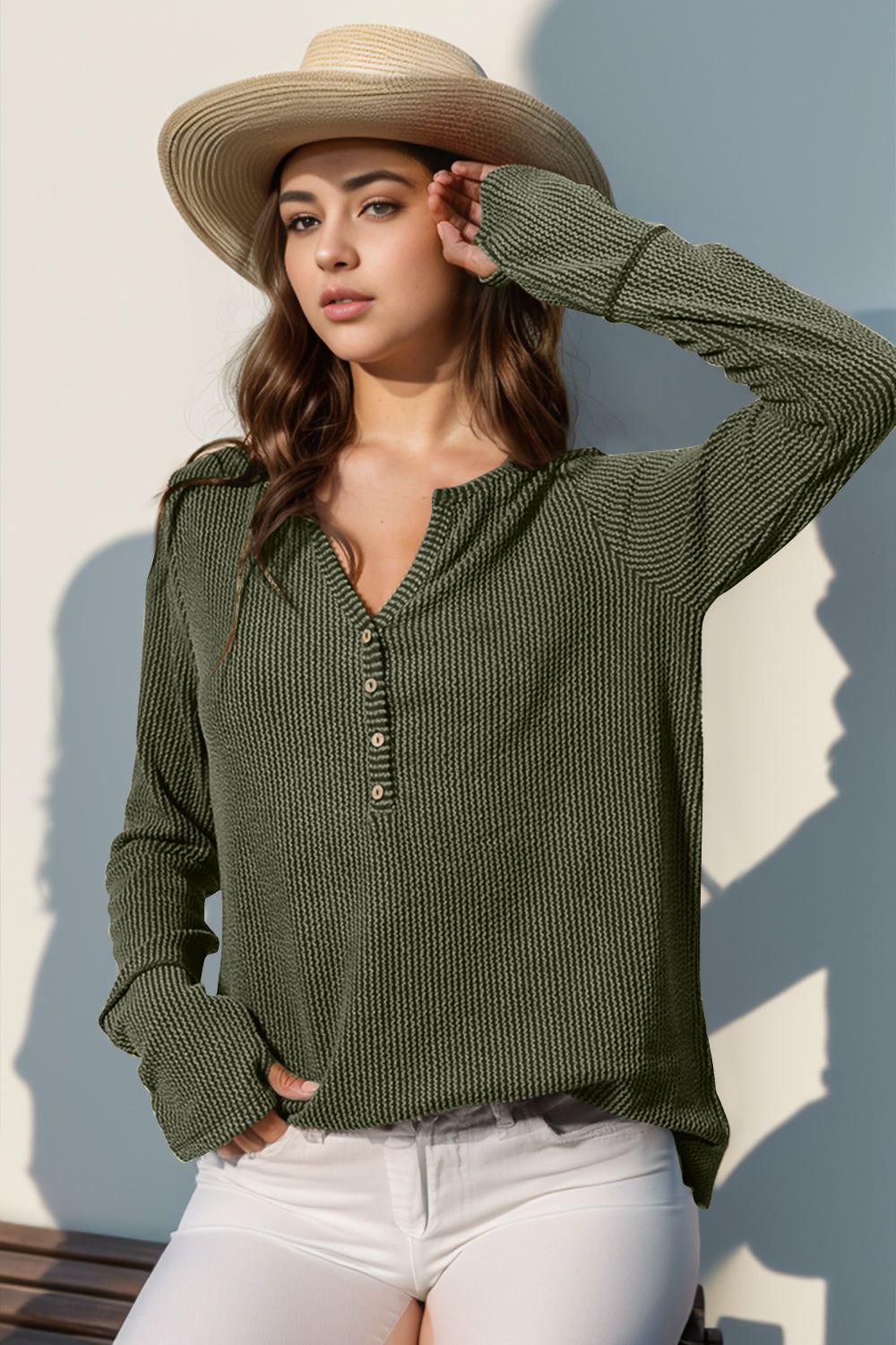 DOORBUSTER Double Take Full Size Notched Thumbhole Long Sleeve T-Shirt