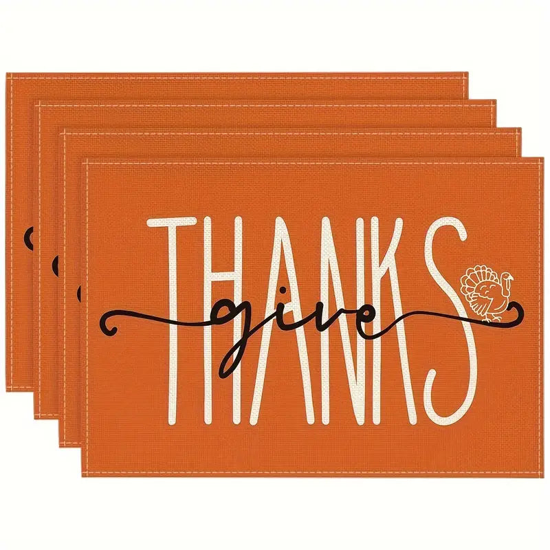 Orange Give Thanks 4 Piece Place Mats