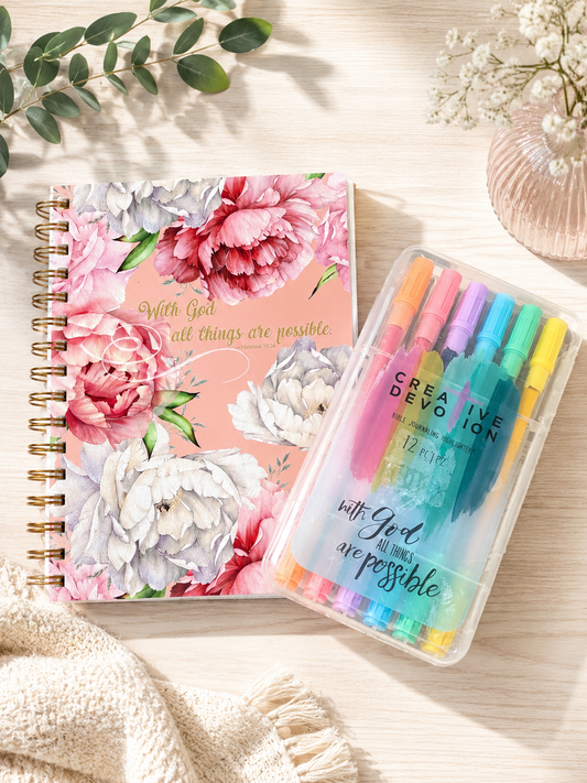 With God Notebook & 12 piece Creative Devotion Journaling Highlights