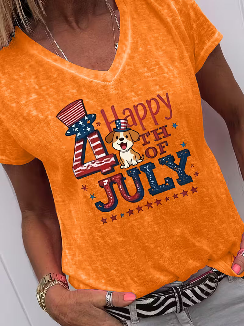 Women's 4th Puppy V-neck Vinyl Graphic T-Shirt