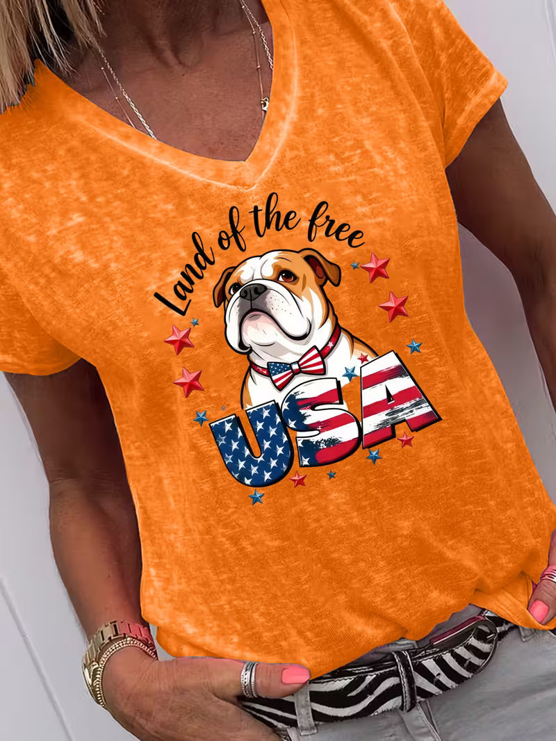 Women's USA Bulldog V-neck Vinyl Graphic T-Shirt