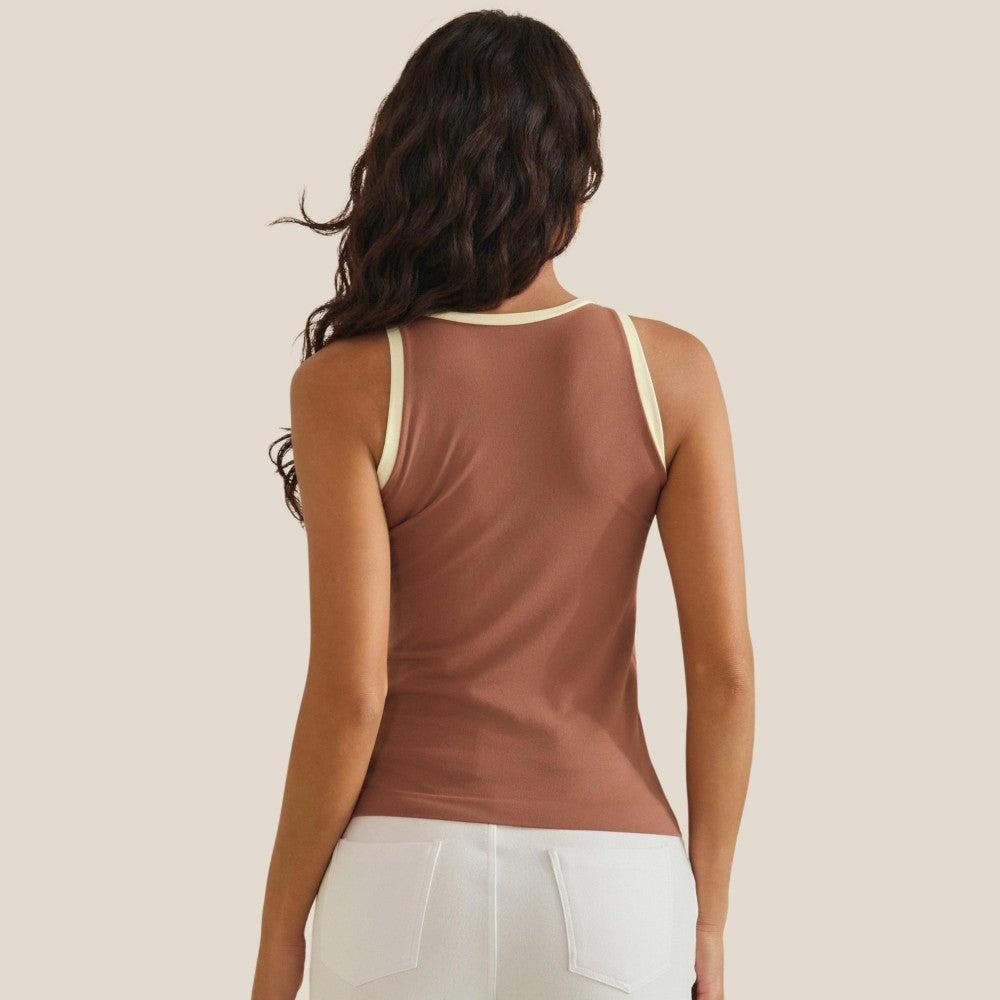 Reversible High Neck Two Tone Tank Top - Mocha