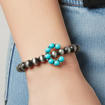 DOORBUSTER Squash Blossom Initial Bracelet - Turquoise & Silver