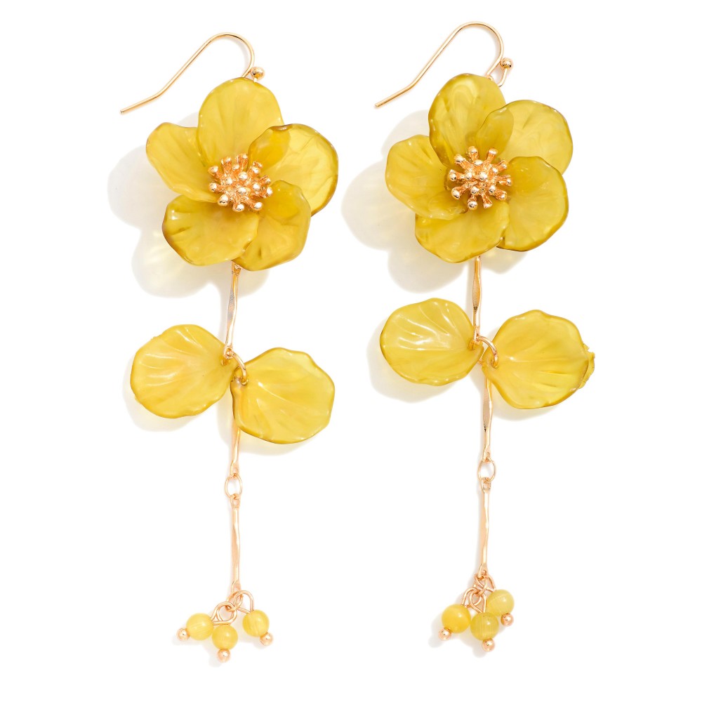 Acetate Flower With Linked Petals Drop Earrings