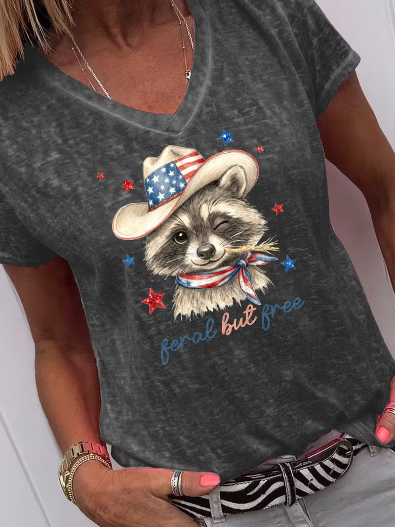 Women's Feral But Free V-neck Vinyl Graphic T-Shirt
