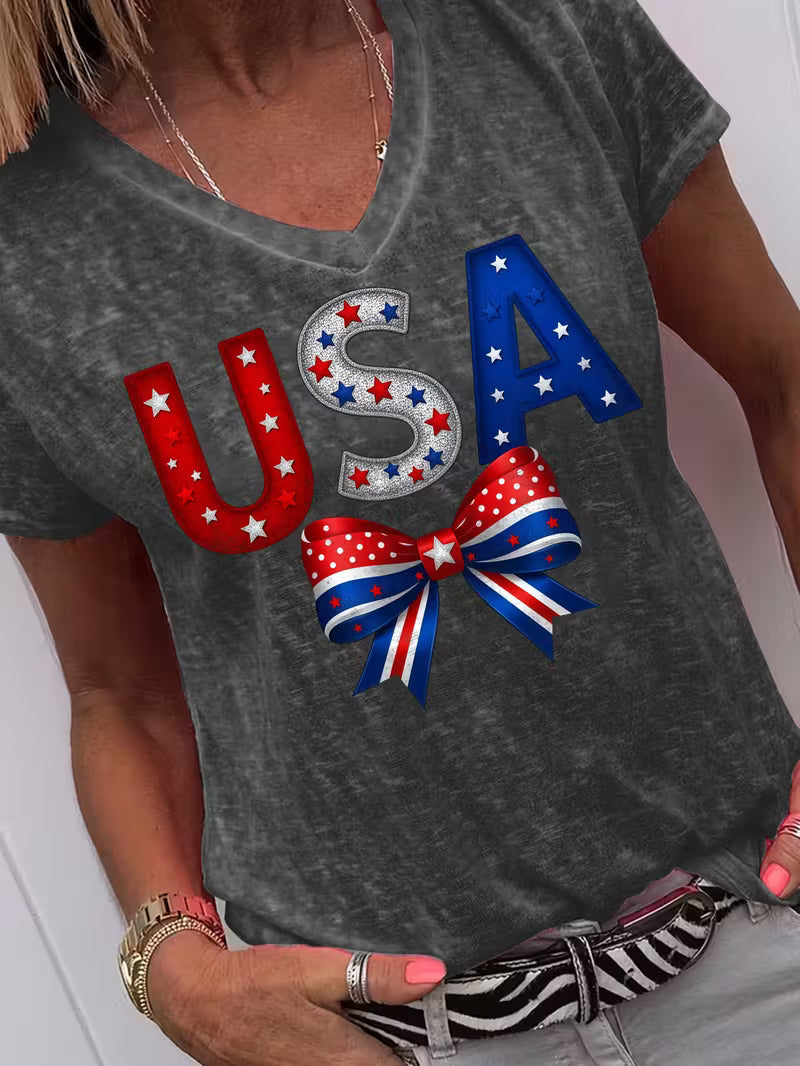 Women's USA V-neck Vinyl Graphic T-Shirt