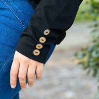 Sunshine & Redeo Ruffle Sleeve Top with Button Accents - Black