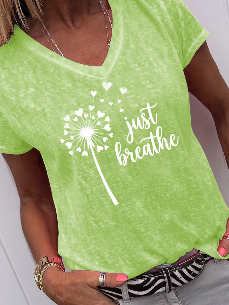Women's Just Breathe V-neck Vinyl Graphic T-Shirt