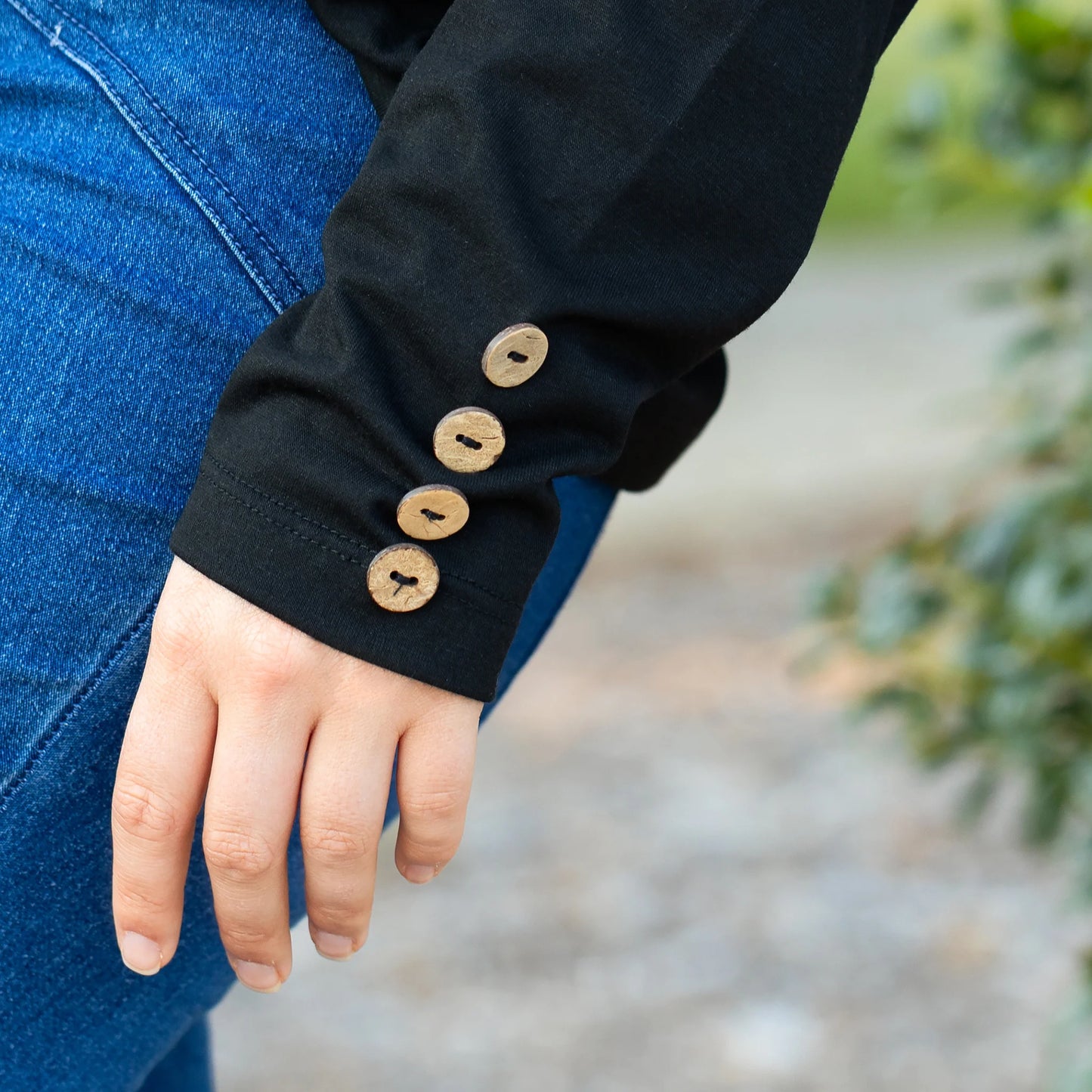 Ruffle Sleeve Top with Button Accents - Black