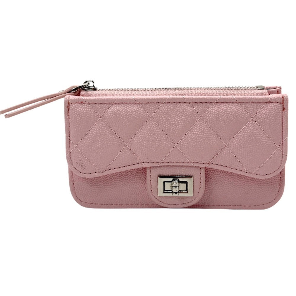 Quilted Vegan Leather Wallet With Turn Lock Closure