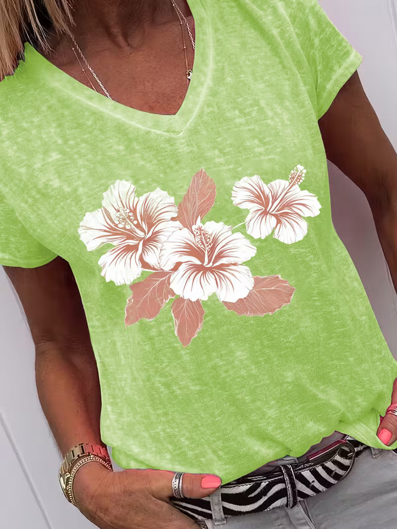 Women's Flowers V-neck Vinyl Graphic T-Shirt