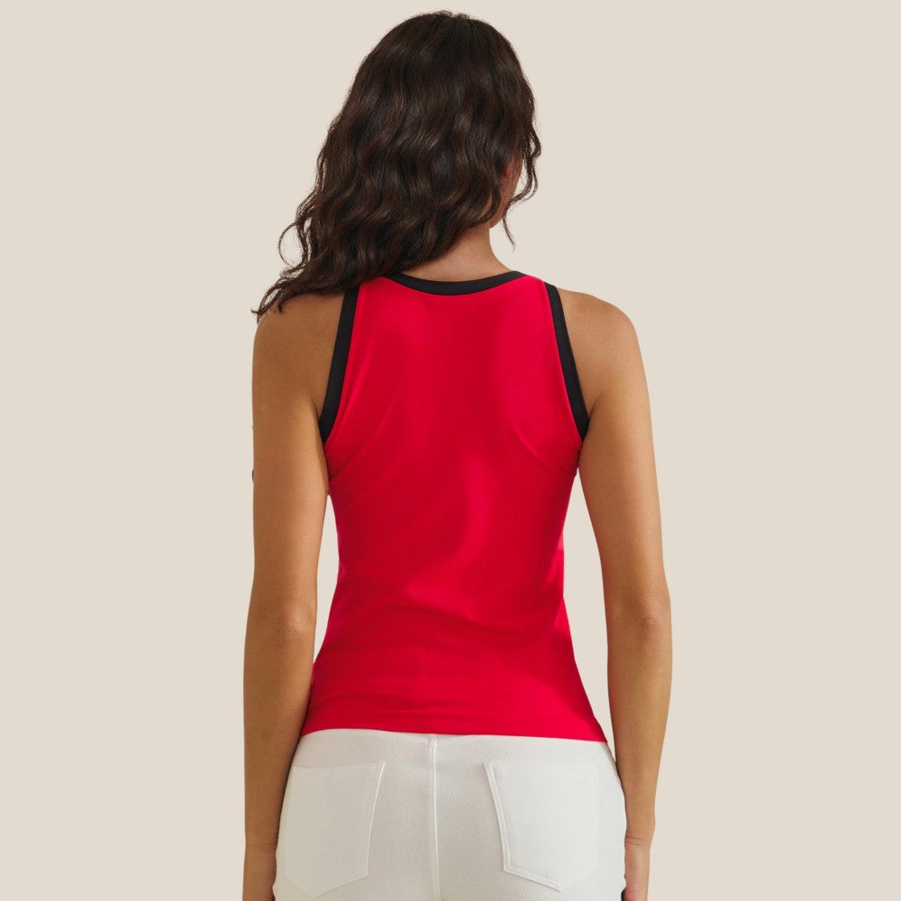 Reversible High Neck Two Tone Tank Top - Red
