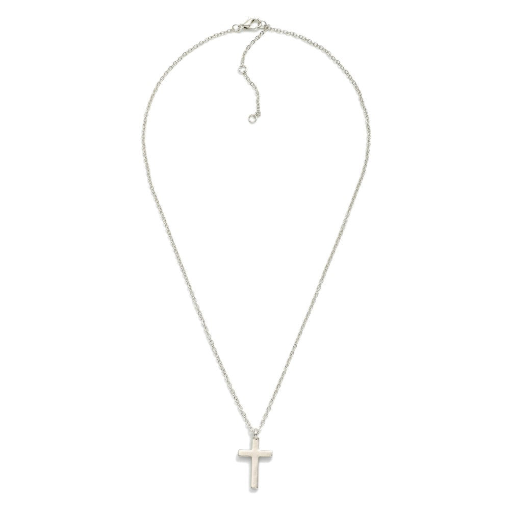 Metal Tone Dainty Chain Link Necklace Featuring Cross Pendant