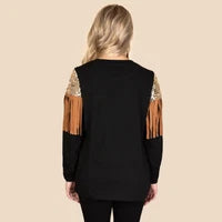 Sunshine & Redeo Sequin & Fringe Long Sleeve Top