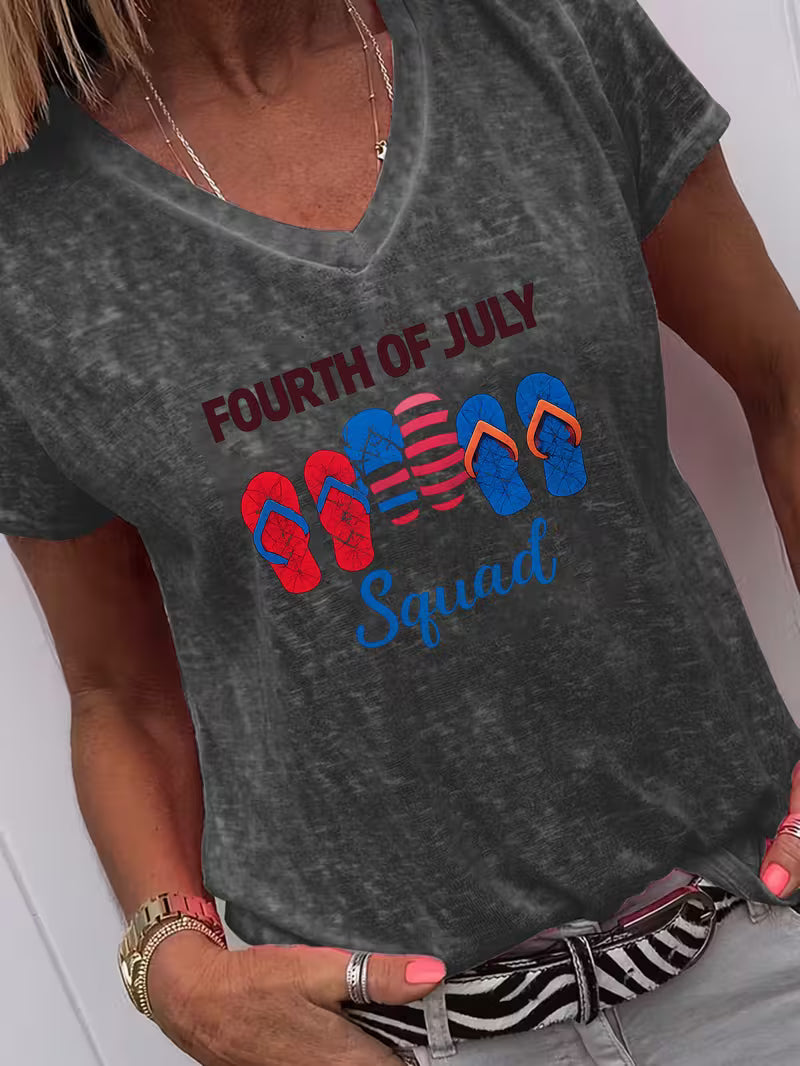 Women's 4th Of Jully Squad V-neck Vinyl Graphic T-Shirt