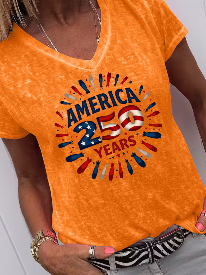 Women's 250 Years V-neck Vinyl Graphic T-Shirt
