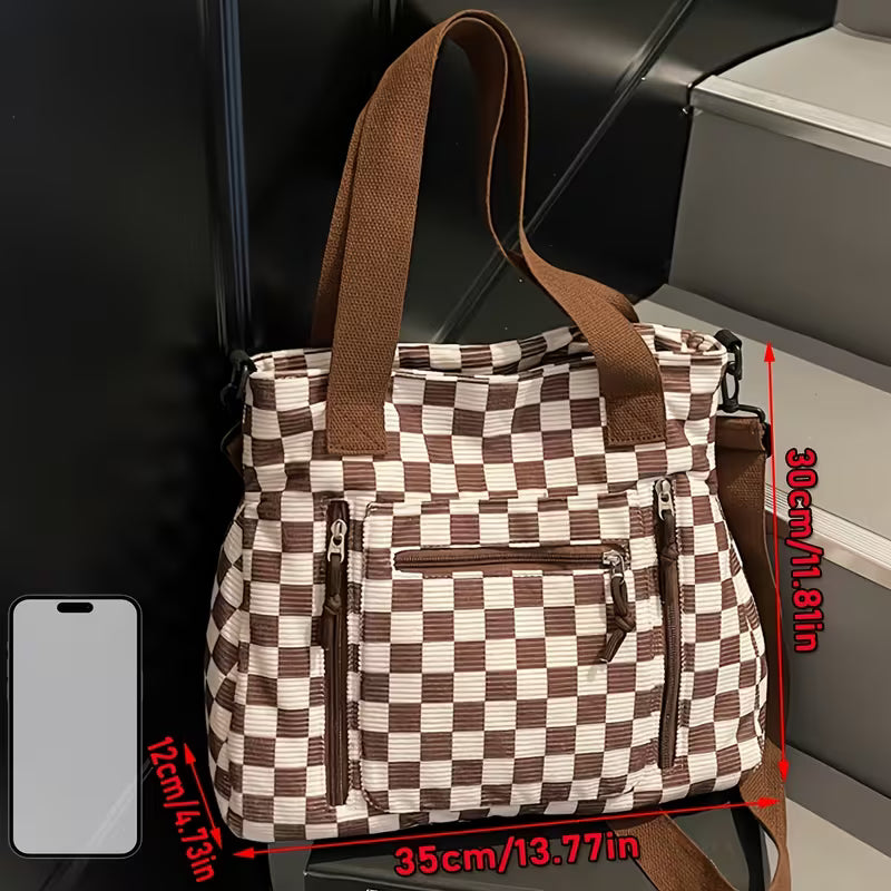 Checkered Crossbody Tote Bag - 4 Colors
