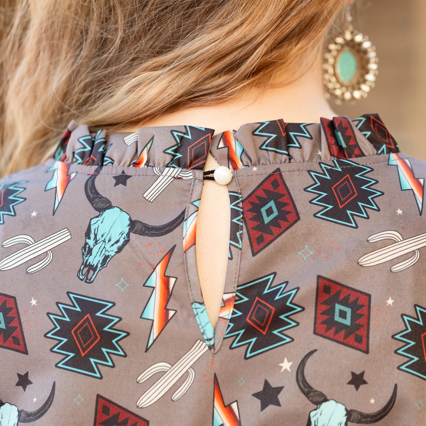 Sunshine & Redeo Western Print Ruffle Long Sleeve Top
