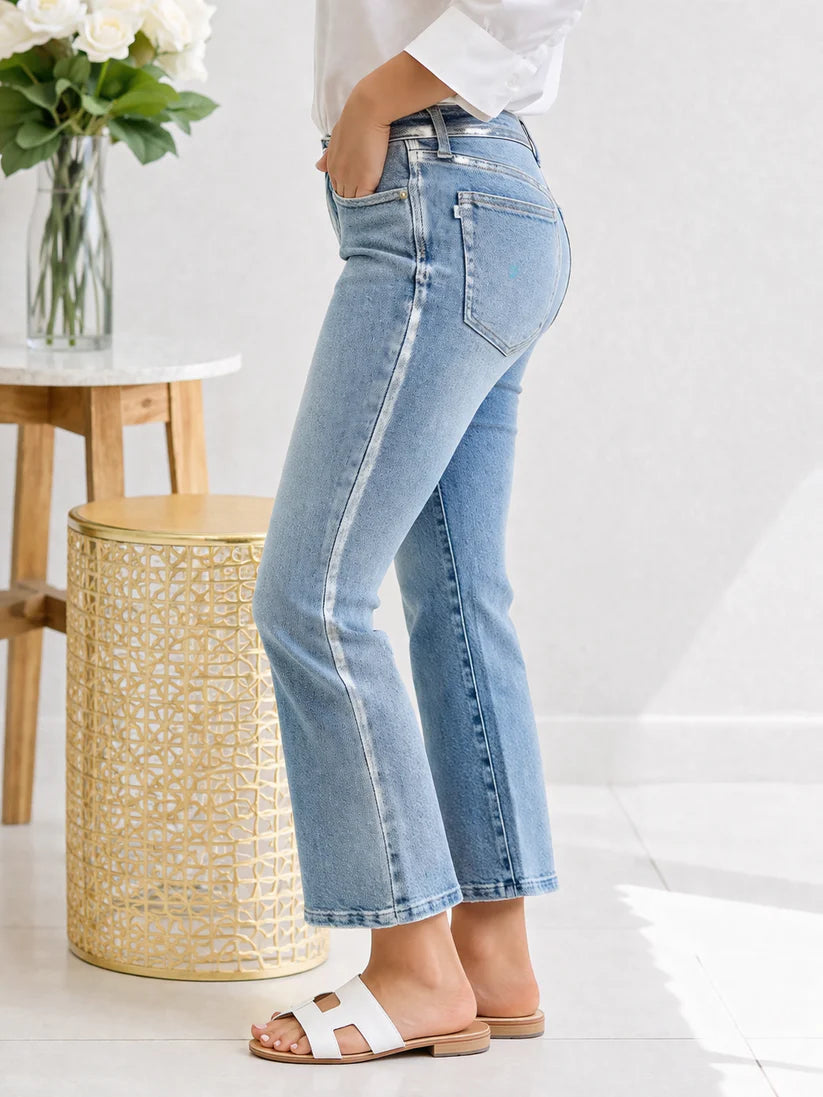 Metallic Seam Mid Rise Judy Blue Flare