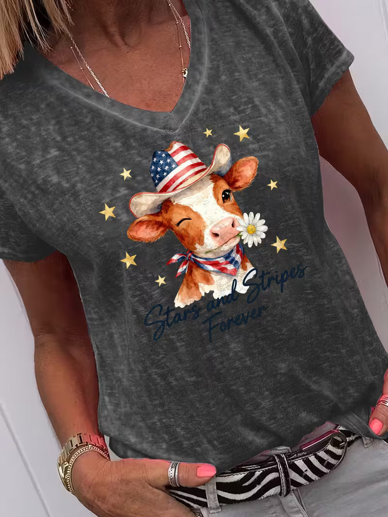 Women's Stars & Stipes Forever V-neck Vinyl Graphic T-Shirt