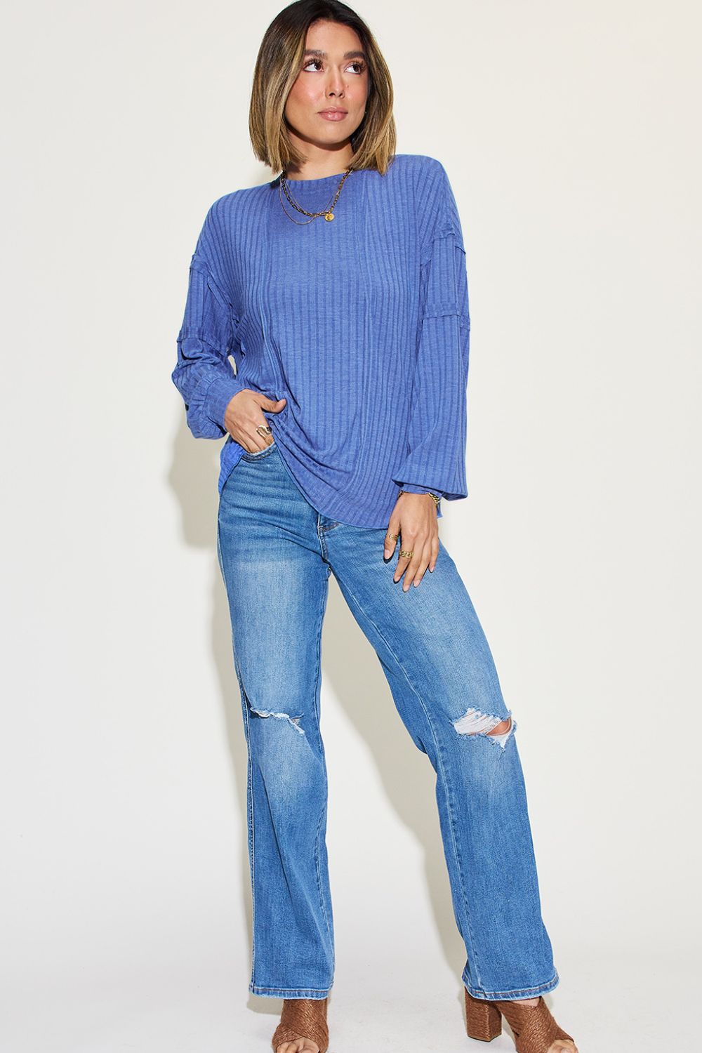 8 Colors! Basic Bae Full Size Ribbed Round Neck Long Sleeve T-Shirt