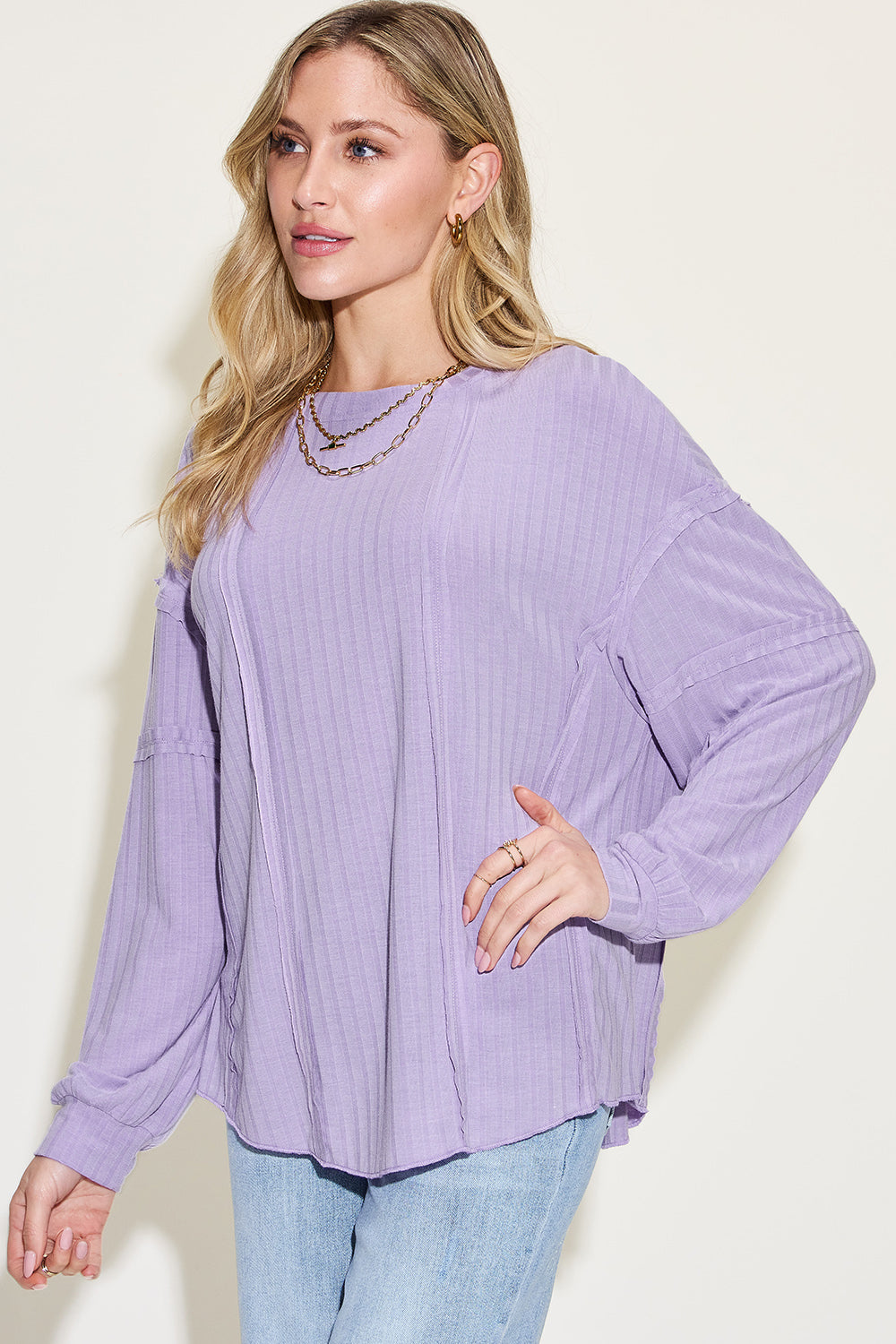 8 Colors! Basic Bae Full Size Ribbed Round Neck Long Sleeve T-Shirt