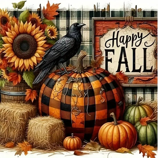 Happy Fall Plaid Pumpkin Diamond Art