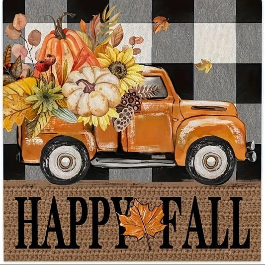 Plaid Happy Fall Truck Table Runner