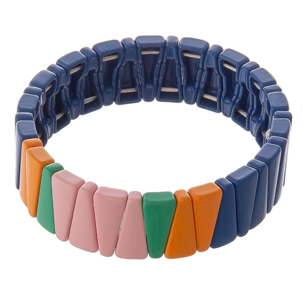 Shiny enamel coated triangle color block stretch bracelet Blue