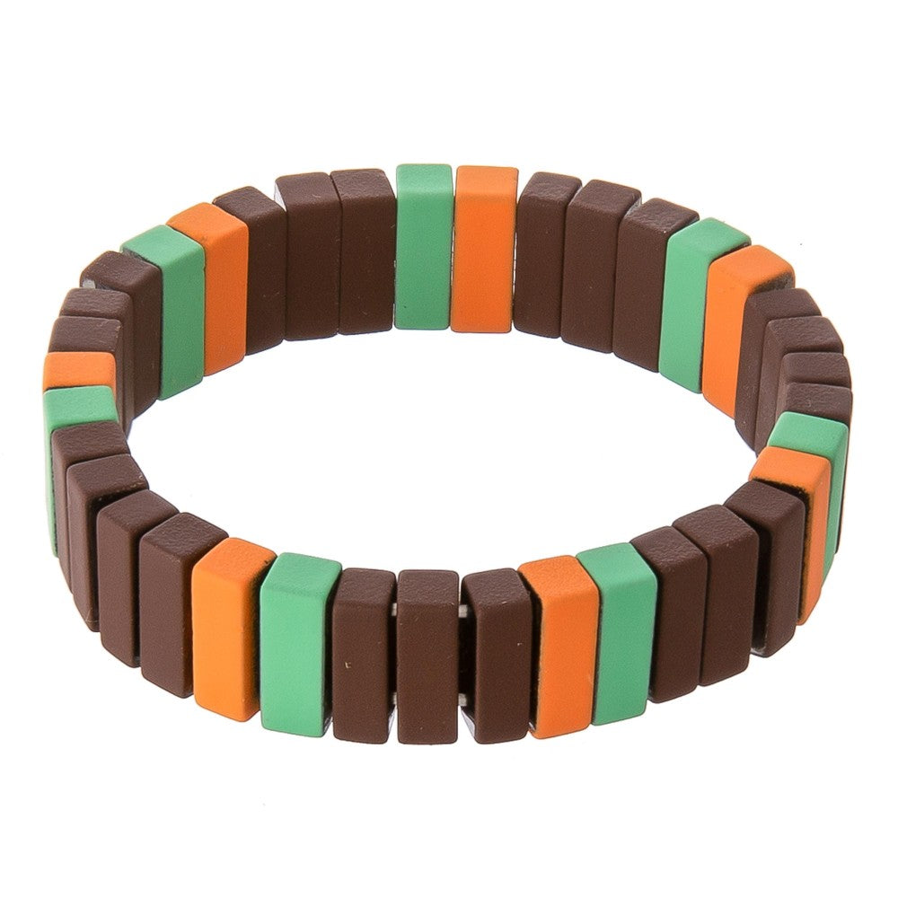 Coated lego color block stretch bracelet.