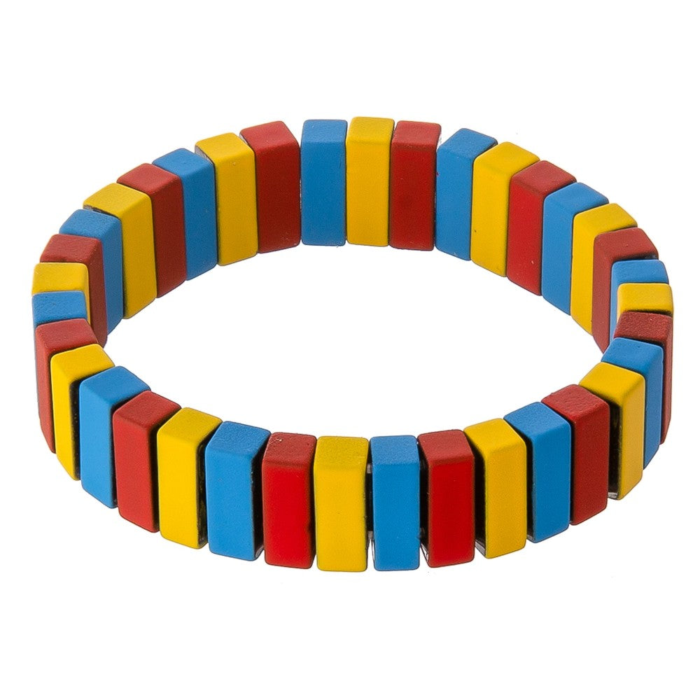 Coated lego color block stretch bracelet.