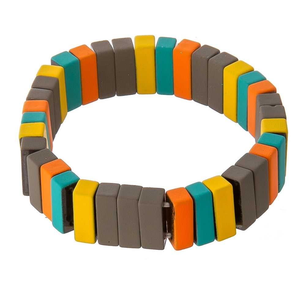 Coated lego color block stretch bracelet.