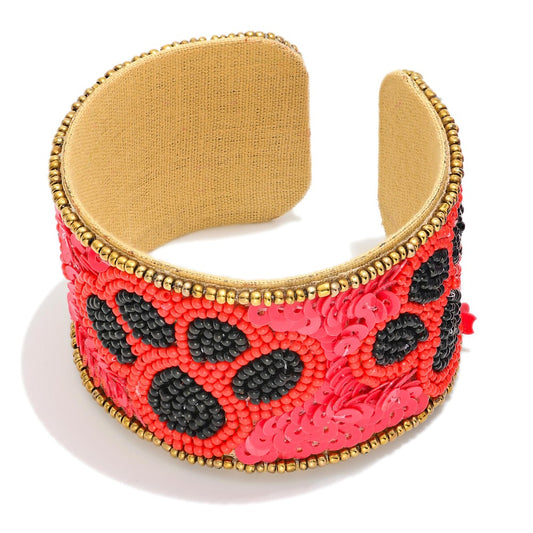 Seed Bead Game Day Paw Print Cuff Bracelet