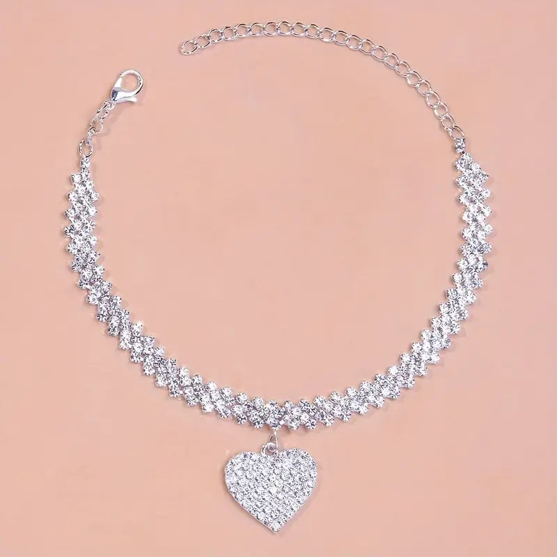 Rhinestone Heart Anklet