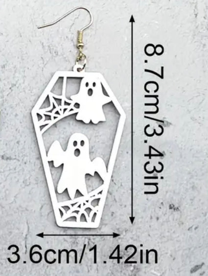 Wooden Ghost Coffin Earrings - 2 Colors!