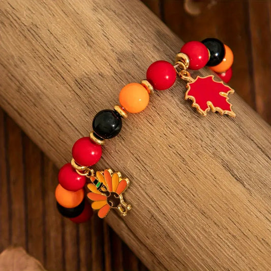 Turkey Leaf Charm Beaded Bracelet